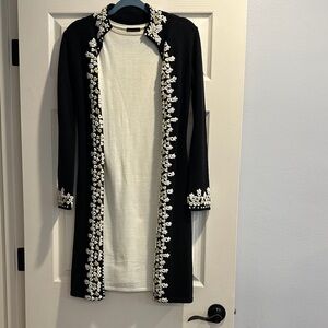 Moda International Black Cardigan with White Floral Accents